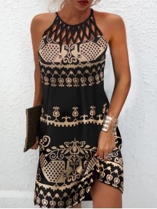 Ethnic printed mesh sleeveless casual dress