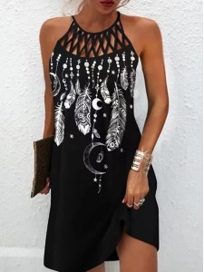 Ethnic printed mesh sleeveless casual dress