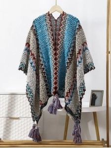 Ethnic style retro cloak with scarf