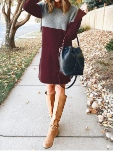 Fashion Patchwork Solid Patchwork O Neck Long Sleeve Dresses