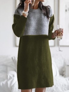 Fashion Patchwork Solid Patchwork O Neck Long Sleeve Dresses