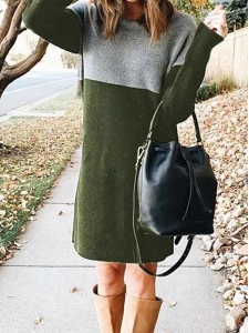 Fashion Patchwork Solid Patchwork O Neck Long Sleeve Dresses