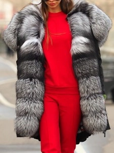 Fashionable fur collar patchwork coat