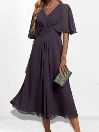 Fashionable V-neck waist casual dress