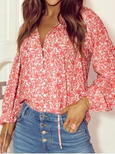 FLORAL KNOT ROUND NECK SHEATH CASUAL  SHIRTS