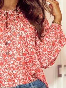 FLORAL KNOT ROUND NECK SHEATH CASUAL  SHIRTS