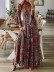 Floral Patchwork V Neck A Line Dresses