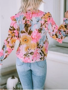FLORAL PLEATED V NECK SHIFT CASUAL ELEGANT BLOUSE