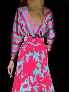 Floral Print Deep V-Neck Long Sleeve Floor Length Dress