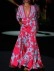 Floral Print Deep V-Neck Long Sleeve Floor Length Dress