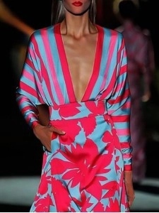 Floral Print Deep V-Neck Long Sleeve Floor Length Dress