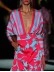 Floral Print Deep V-Neck Long Sleeve Floor Length Dress