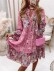 Floral Ruffle Smocked Print V Neck Casual Flare Cuff Sleeve Mini Dress