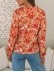 FLORAL V-NECK WOOD EAR HEM CASUAL SHIRT