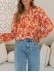 FLORAL V-NECK WOOD EAR HEM CASUAL SHIRT