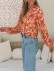 FLORAL V-NECK WOOD EAR HEM CASUAL SHIRT