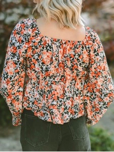 Flower pattern lace up casual top