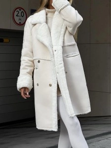 Fur suede suit collar long plush coat