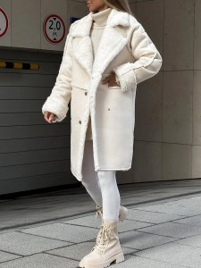 Fur suede suit collar long plush coat