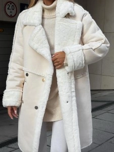 Fur suede suit collar long plush coat