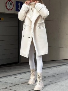 Fur suede suit collar long plush coat