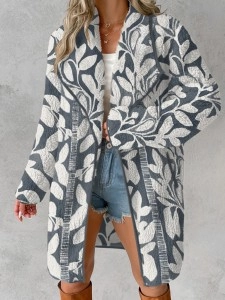 Gray elegant women's lapel color matching fleece coat