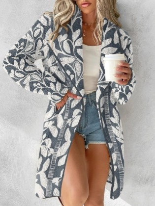 Gray elegant women's lapel color matching fleece coat