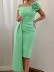 Green one-line shoulder ruffle slim-fit dress dress