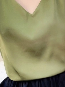 Green satin V-neck tank top
