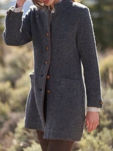 Grey stand-up collar tweed coat