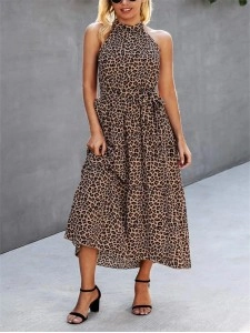 Halter Neck Floral Backless Loose Ruffle Maxi Dress
