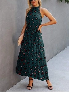 Halter Neck Floral Backless Loose Ruffle Maxi Dress