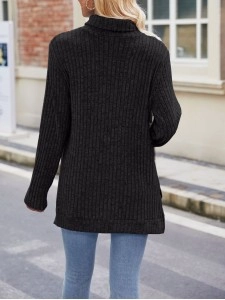 High neck loose fitting long sleeved split T-shirt top