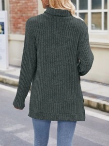 High neck loose fitting long sleeved split T-shirt top