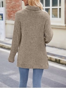 High neck loose fitting long sleeved split T-shirt top