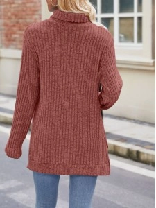 High neck loose fitting long sleeved split T-shirt top