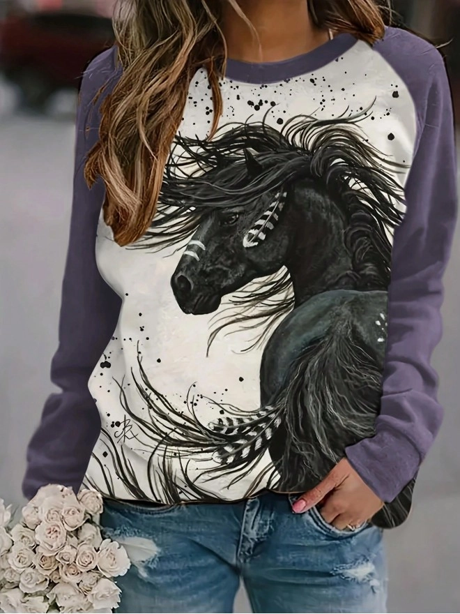 Horse Print Raglan Sleeve Sweatshirt
