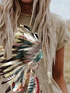 Indian Headdress Print Crew Neck T-Shirt