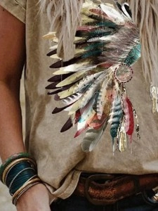 Indian Headdress Print Crew Neck T-Shirt