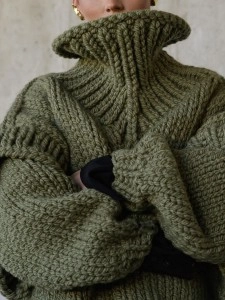Knitted fluffy long sleeved wooden ear edge high neck sweater