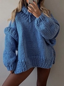 Knitted fluffy long sleeved wooden ear edge high neck sweater