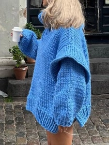 Knitted fluffy long sleeved wooden ear edge high neck sweater