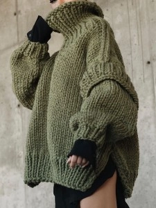 Knitted fluffy long sleeved wooden ear edge high neck sweater