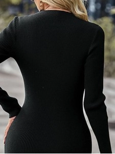 Knitted Hip Half Hollow High Neck Mini Dress