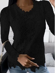 Lace crew neck long sleeve top