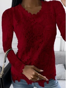 Lace crew neck long sleeve top