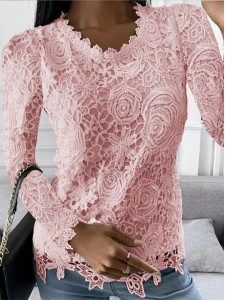 Lace crew neck long sleeve top