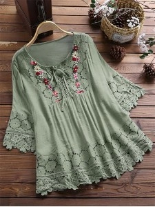 Lace elegant V-neck loose top