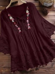 Lace elegant V-neck loose top