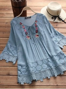 Lace elegant V-neck loose top